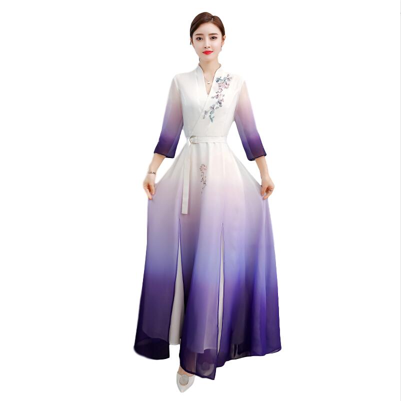 Summer Modern Cheongsam dress Women Ao Dai robe Chinese Long Qipao ethnic clothing Vintage Elegant oriental gown