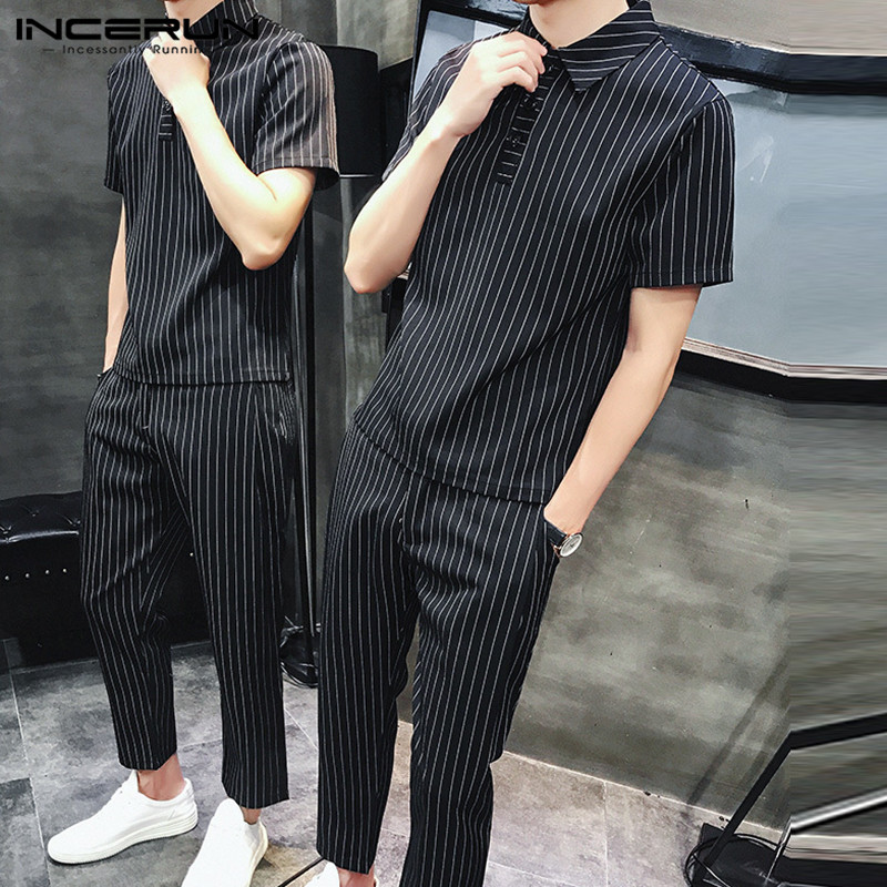 2020 Fashion Men Casual Suits Men Striped Sets Short Sleeve Lapel Shirts Elastic Waist Pants Summer Vintage 2 Pieces Plus Size, Black
2020 Fashion Men Casual Suits Men Striped Sets Short Sleeve Lapel Shirts Elastic Waist Pants Summer Vintage 2 Pieces Plus Size, Black