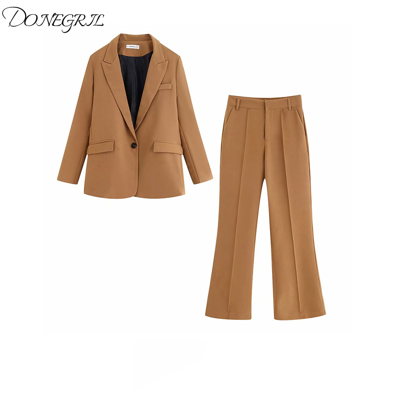 2020 New Autumn Khaki Casual Suits Women Blazer-Set Single Button Pocket Full Sleeve Top & Flared Trousers Lady Coat Femme Suits, Pants
2020 New Autumn Khaki Casual Suits Women Blazer-Set Single Button Pocket Full Sleeve Top & Flared Trousers Lady Coat Femme Suits, Pants