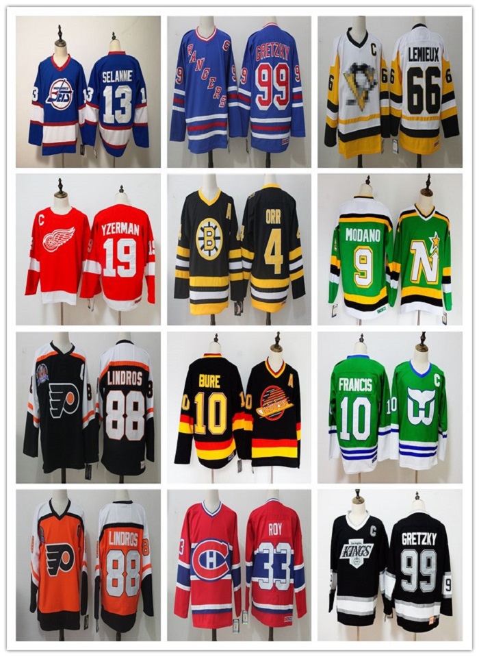 Vintage CCM Wayne Gretzky 66 Mario Lemieux 9 Bobby Hull Hockey Jersey Gordie Howe 4 Bobby Orr Patrick Roy Eric Lindros Leetch Messier Jersey, As show
Vintage CCM Wayne Gretzky 66 Mario Lemieux 9 Bobby Hull Hockey Jersey Gordie Howe 4 Bobby Orr Patrick Roy Eric Lindros Leetch Messier Jersey, As show