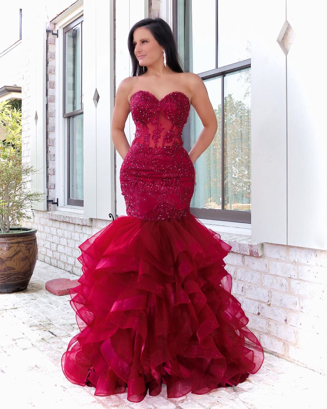 Aso Ebi 2020 Arabic Burgundy Lace Beaded Evening Dresses Mermaid Tiers Prom Dresses Vintage Formal Party Second Reception Gowns ZJ204