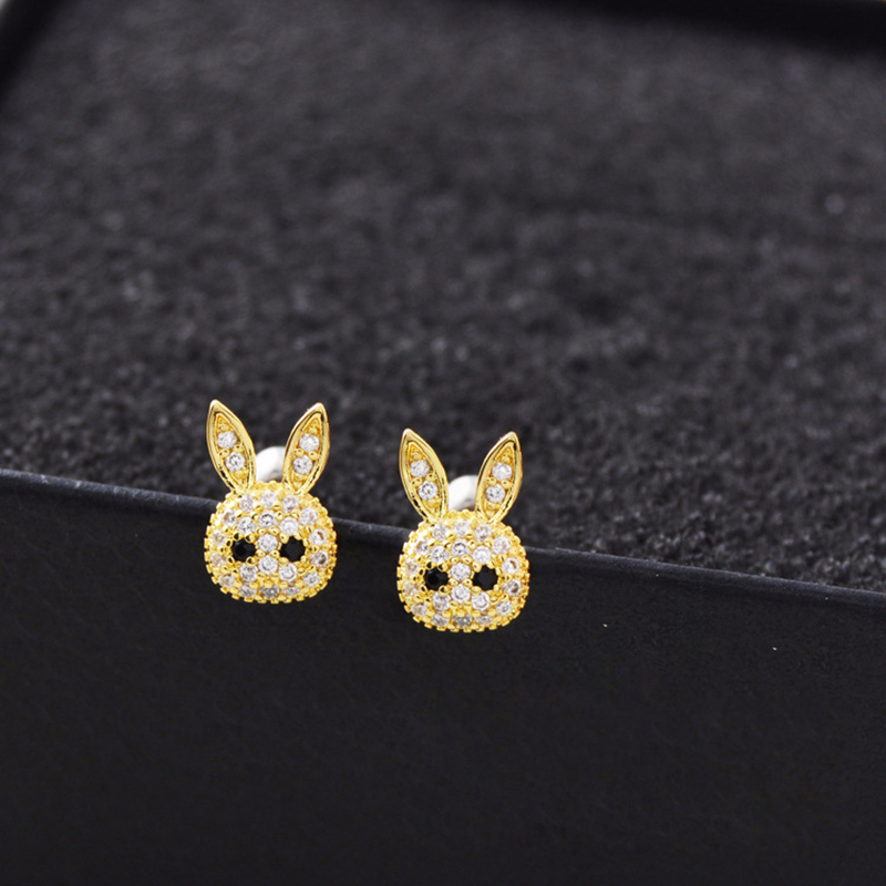 Bling Zircon Cute Rabbit Animal Screwback Stud Earring Ear Bone Nail Jewelry No Fading No Allergies Safe Sleeping Without Picking