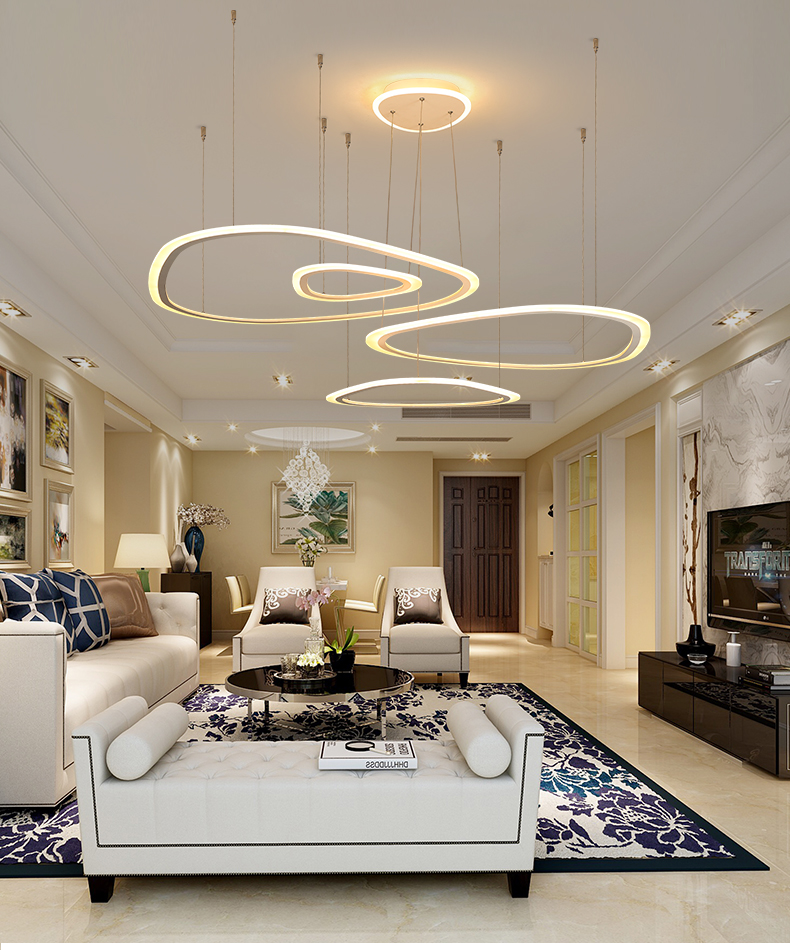 Modern Ring LED Pendant Light DIY Install Acrylic Chandeliers Lighting Fixture for Living Room Dining Room Bedroom Hall