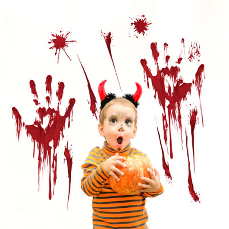 Halloween Horrible Bloody Wallpaper Hand Foot Sticker Scare Blood Handprint Home Window Glass Wall Stickers Halloween Party Bar Decoration