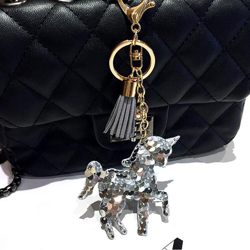 30pcs/Lot Animals Horse Keychains Sequins Car Pendant Ornament Key Ring for Girls Bag Decoration Keyring Jewelry Key Chain