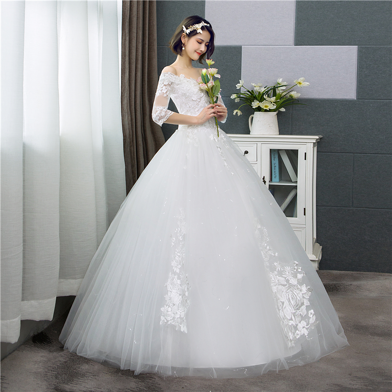 Half Sleeve Floral Print Ball Gown Wedding Dress 2020 New Fashion estidos de noivas