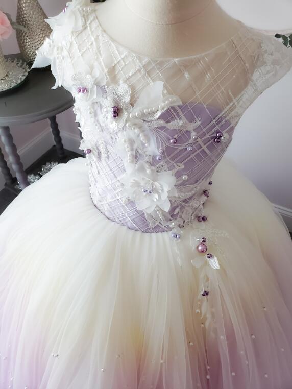 Lovely 2020 Flower Dresses Dreamy Gradient Color Ball Gown Wear For Wedding Pearls Sleeveless Rhinestone Girls Party Dress 0508