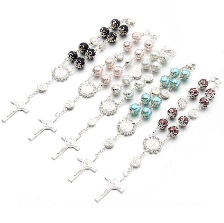Cross pendant beaded bracelet Jesu Christianism baby shower supplies religion wedding gifts rosary bracelet charm bracelet Religious jewelry