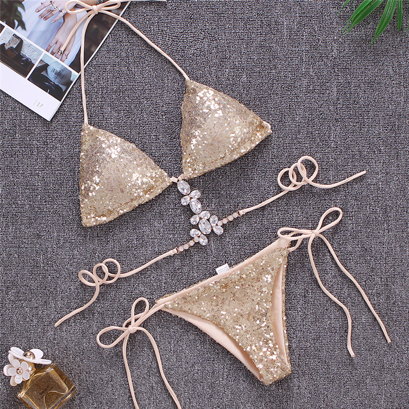 Sequins Bikini Set Crystal Rhinestones Glitter Swimwear Women Beach Bathing Suit Swimsuit Push Up twopiece Swimming Suit