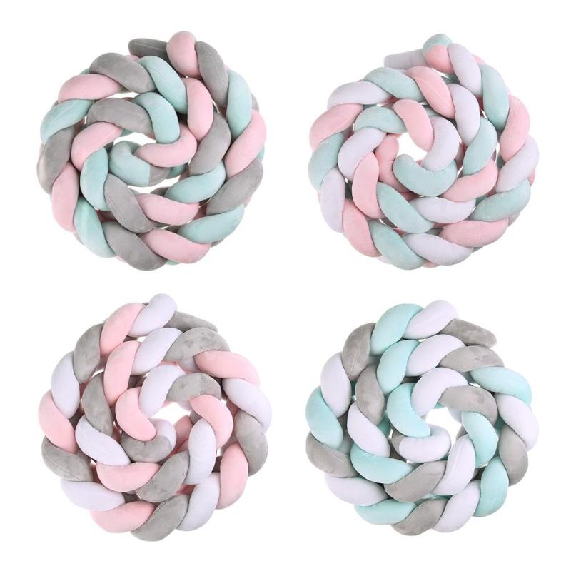 Colorful Knot Soft Baby Pillow Bumper Braided Crib Pillow Baby Bed Decoration Cushion Protector Pillows Infant Room Decorative 240422