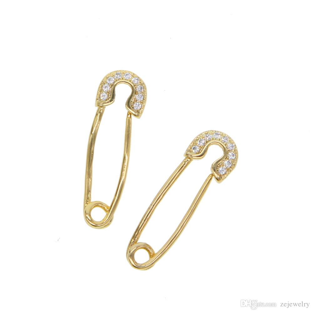 2024 New design personality punk style Paper Clip shape Stud Earring delicate cz paved Earrings for cute girl Women charm party Jewelry gift