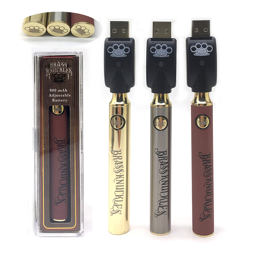 Brass Knuckles Battery 900mAh Vape Voltage Adjustable With Preheat Function 3 Colors E Cigarette Pen USB Charger Kit
Brass Knuckles Battery 900mAh Vape Voltage Adjustable With Preheat Function 3 Colors E Cigarette Pen USB Charger Kit