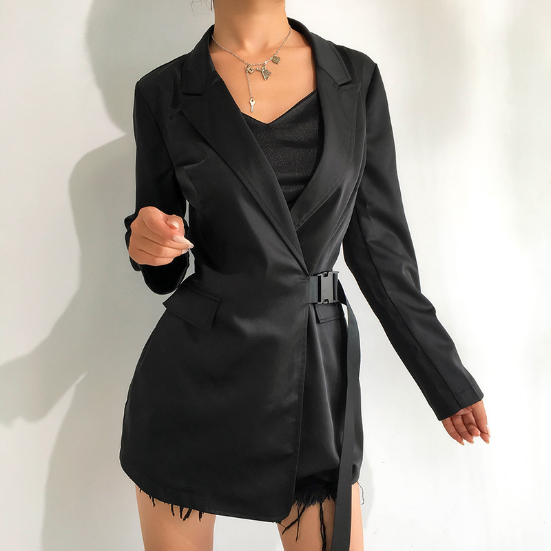 Fashion Lady Office Elegant Blazer Women Notched Solid Basic Bag Buckle Black Long Blazer
Fashion Lady Office Elegant Blazer Women Notched Solid Basic Bag Buckle Black Long Blazer