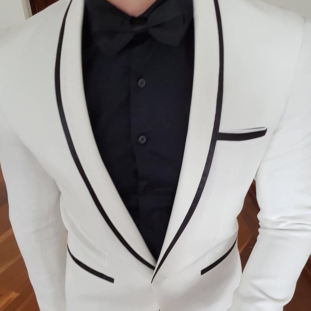 Fashion White Black Groom Tuxedo Coat Mens Suit One Button Simple Custom Made Top Quality Groom Wear