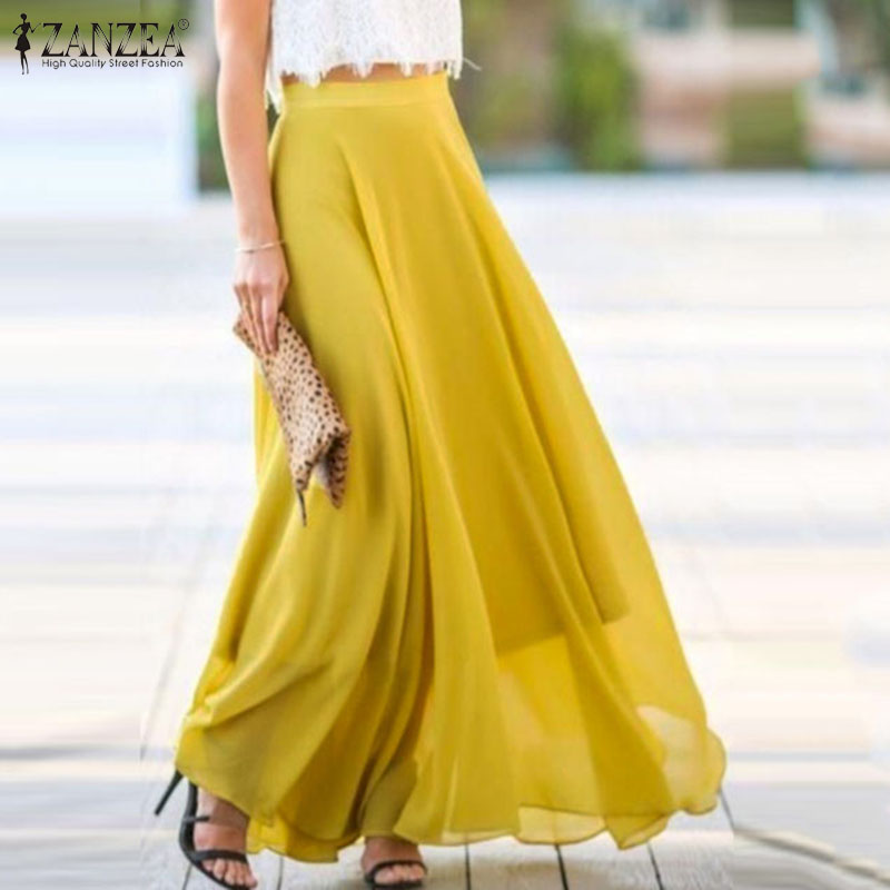 Women' Chiffon Skirts ZANZEA Vintage Long Skirt Zipper Pleated Faldas Solid Casual Jupe Femme Zipper Up Maxi Skirts Plus Size 7, Black 
Women' Chiffon Skirts ZANZEA Vintage Long Skirt Zipper Pleated Faldas Solid Casual Jupe Femme Zipper Up Maxi Skirts Plus Size 7, Black