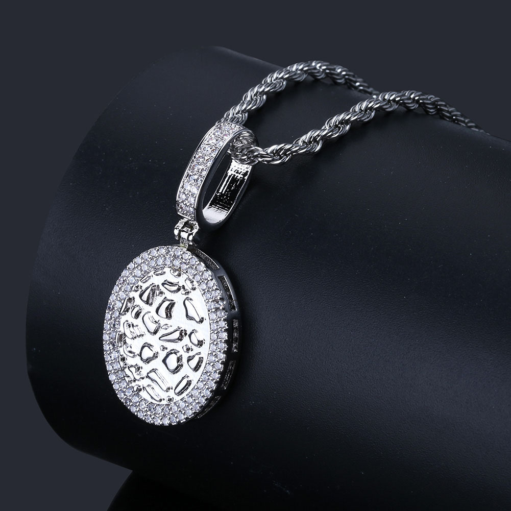 18K Gold & White Gold Plated Cubic Zirconia Round Gold Bullion Pendant Chain Necklace 24 inch Hip Hop Punk Rock Rapper Jewelry Gifts for Guy