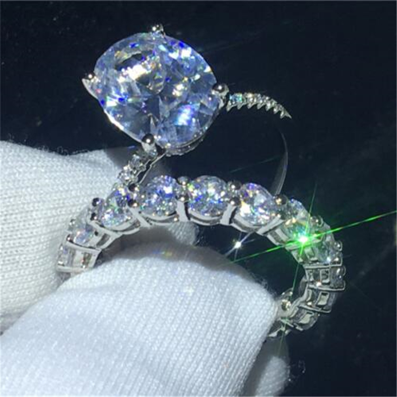 Elegant ring Set Oval cut 3ct Diamond 925 Sterling silver Engagement wedding band ring for women men Finger Jewelry Gift