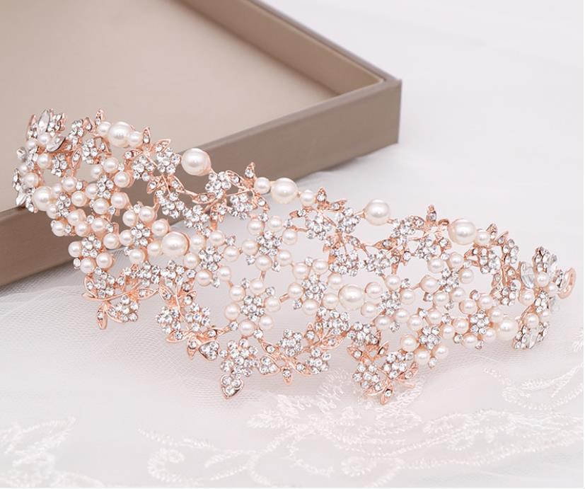 Pearl crown headband bride wedding crown tiara