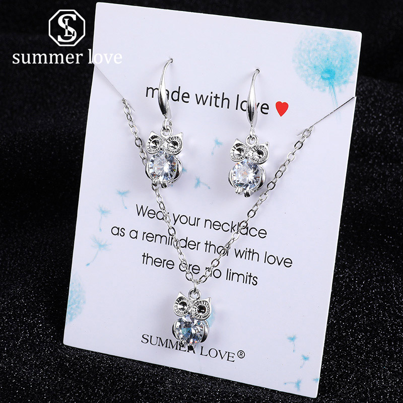 New Owl Dancer Love Slippers Geometric Pendant Chain Necklece Earring Set For Women Girl Gold Silver Zircon Dangle Earring Necklece Jewelry-image