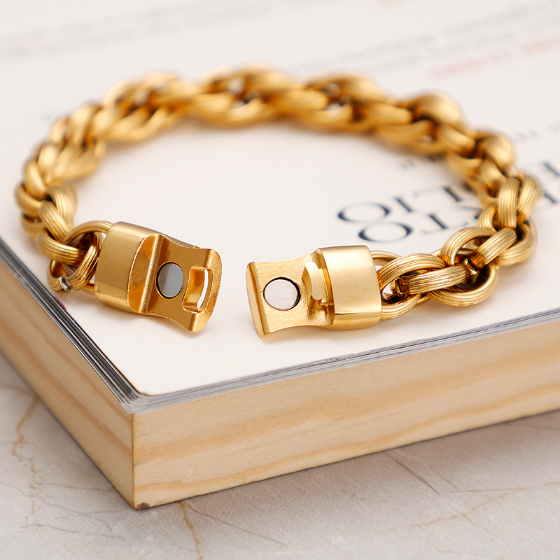 Hip Hop Stainless Steel 18K Gold Plaated Chain Bracelets European and American Cool Men Thick Heavy Titanium Steel Bangle