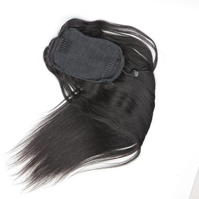 100% Remy Human Hair Straight Tie Up Ponytail Extensions Clip in/on Pony Tails for Women 18inch (120g 1b# natural black)