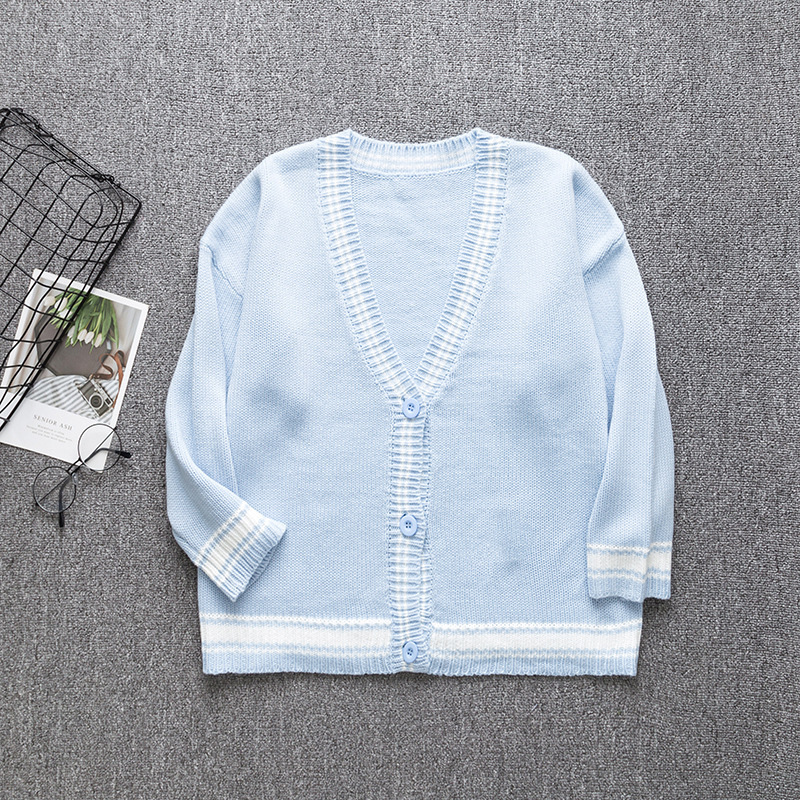 Cute Women' Knitted Sweater V-neck Cardigan Long Sleeve Fall Loose Sweaters JK Girls School Uniform Student, Light blue
Cute Women' Knitted Sweater V-neck Cardigan Long Sleeve Fall Loose Sweaters JK Girls School Uniform Student, Light blue