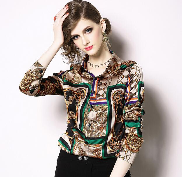 scarf chain printed fashion women Satin blouse lapel neck fashion summer ladies shirts with single breasted, White
scarf chain printed fashion women Satin blouse lapel neck fashion summer ladies shirts with single breasted, White
