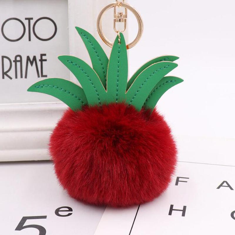 15pcs/Lot Fashionable Pineapple Hair Ball Key Chain Pu Leather Fruit Bag Charm Car Key Ring Pendant Gift Wedding Souvenir Keychain