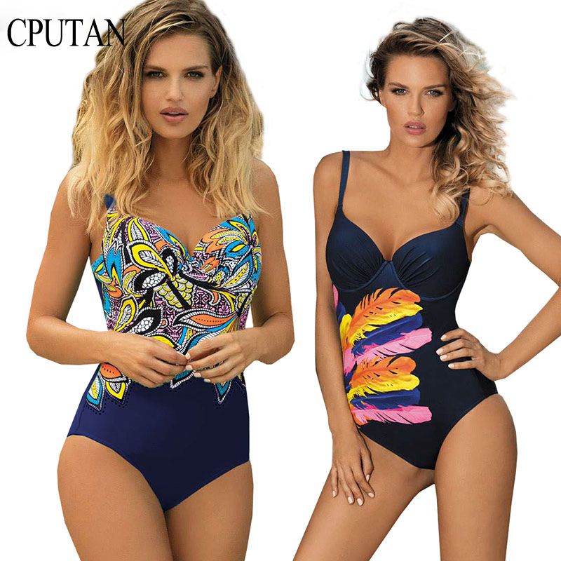 Vintage One Piece Swimsuit 2019 Swimwear Women Push Up Monokini Bodysuit Plus Size Swimwear Beach Wear Retro Bathing Suit Female