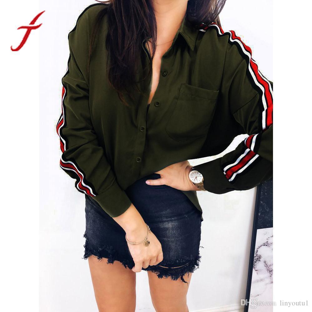 2020 Fashion Office Lady Blouse Women Casual White Shirt Lapel Collar Stripe Long Sleeve Botton Shirt women clothes