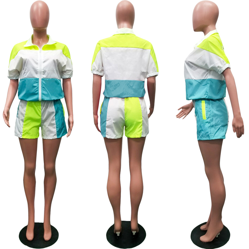 Haoyuan Plus Size Two Piece Set Summer Clothes For Women Matching Sets Neon Top And Biker Shorts Sweat Suit Casual Tracksuit MX190809