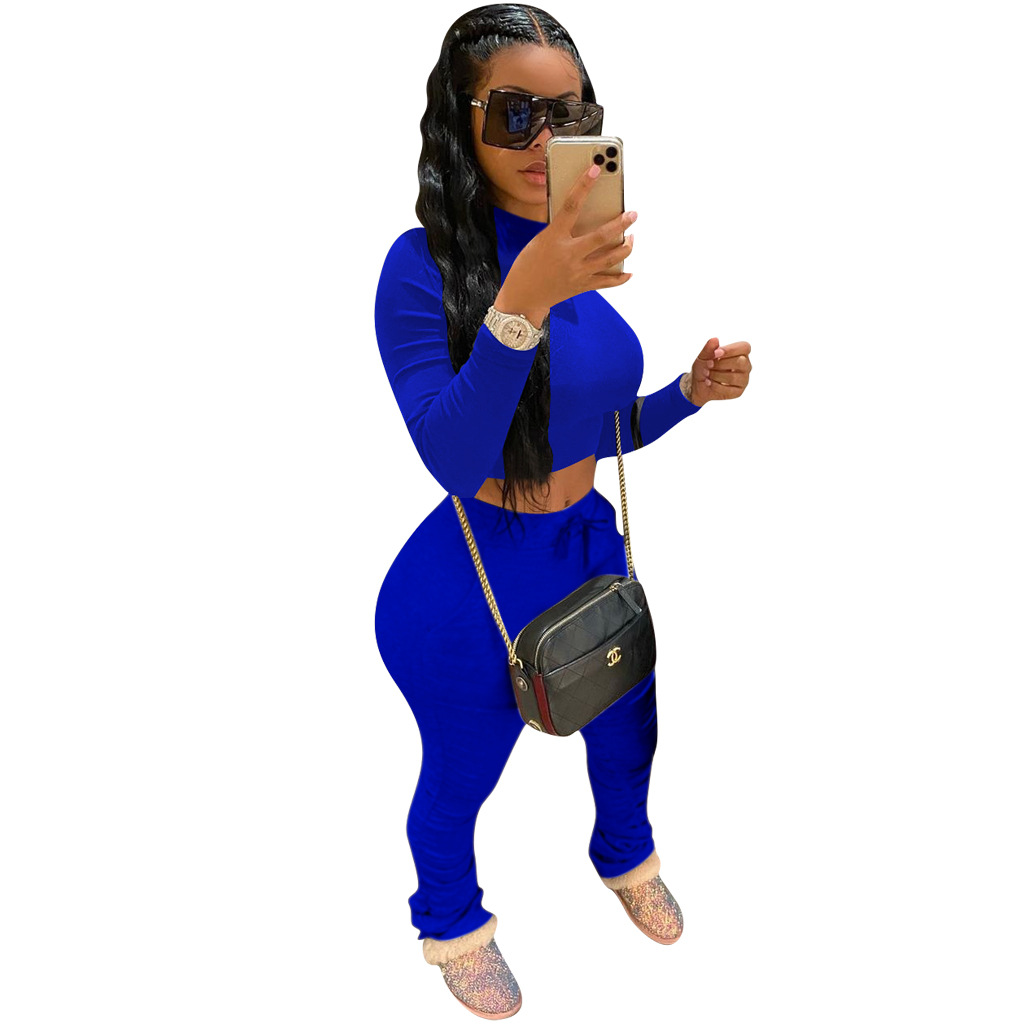 Spot trend Pants European-style spring and summer solid color sports suit high-necked long sleeves support mixed batch