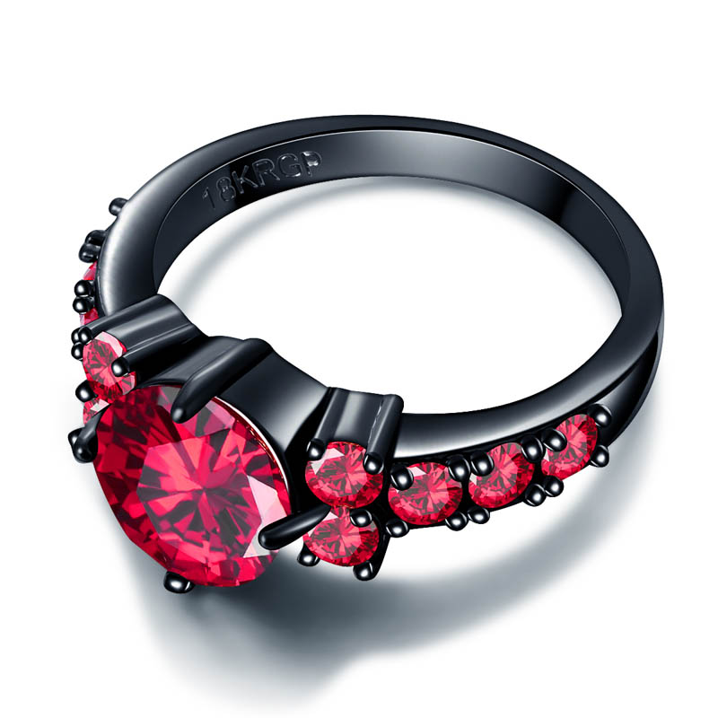 Fashion Flower Red Ring ruby Garnet Women Charming Engagement Jewelry Black Gold Filled Promise Rings Bijoux Femme