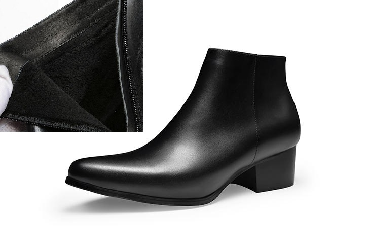 Hot Sale-Autumn winter new mens boots high heels fashion pointed toe zip ankle boots high top men shoes