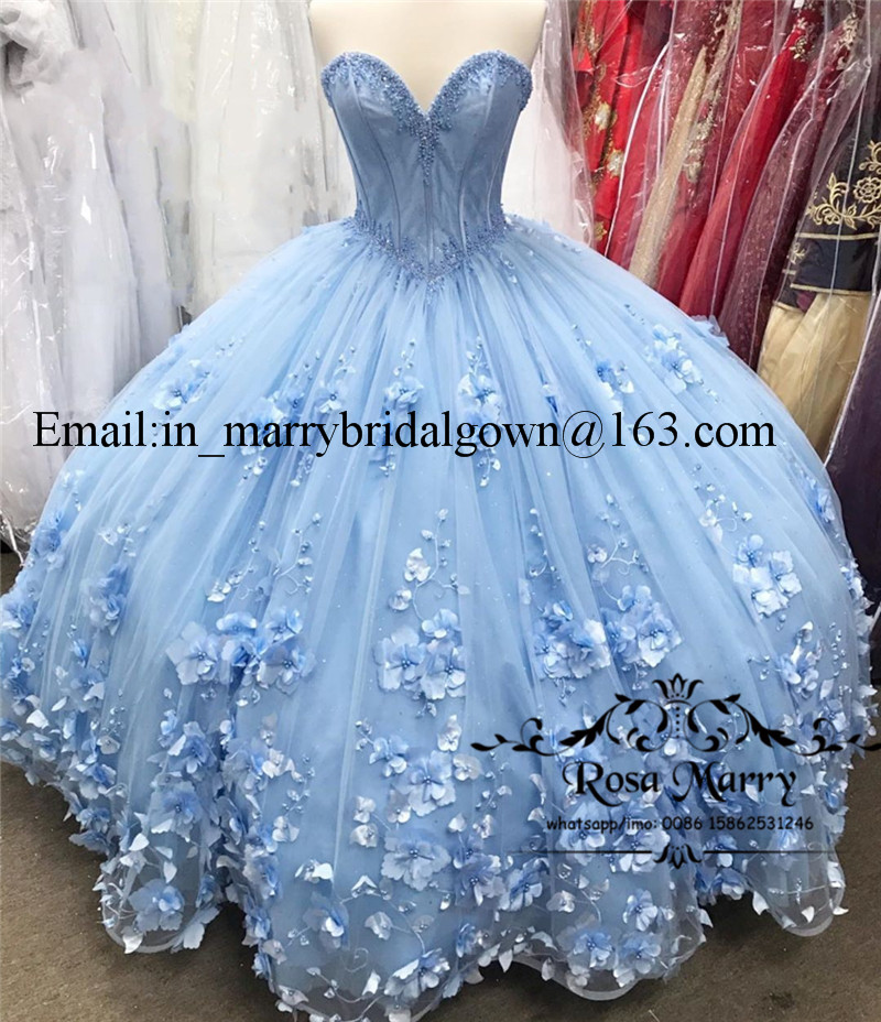 Blue Sweet 16 Quinceanera Dresses 2020 Ball Gown Off Shoulder 3D Flowers Plus Size Cheap Cinderella Debutante Vestidos 15 Anos Pageant Gowns