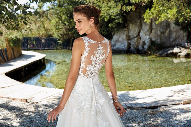 Bohemian Lace Wedding Dresses Eddy K 2019 Sheer Jewel Neck Applique Tulle Sweep Train Boho Beach Wedding Dress Bridal Gowns vestido de novia