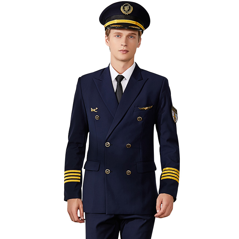 Air Captain Uniform Male Pilot Airline Uniform Coat Professional Suits Hat + Jacket + Pants aviation Property Workwear Flight Clothing