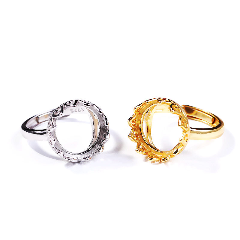925 Sterling Silver Women Engagement 12x12mm Round Cabochon Semi Mount Ring fit Amber Turquoise Setting White Yellow Gold Color