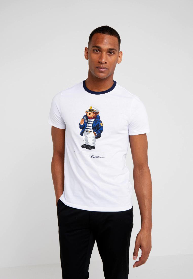US SIZE 100% cotton white tshirt de designer t shirts Martini bear Hockey bear Skiing Captain USA pattern