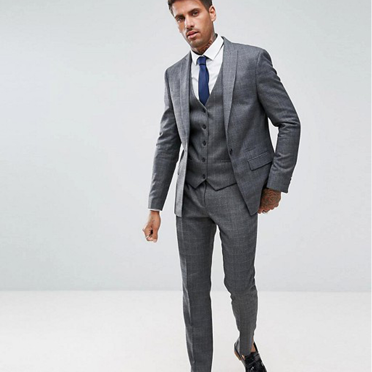 Gray Men Wedding Tuxedos Classic Fit Shawl Lapel Groom Wear One Button Formal Business Blazer (Jacket+Vest+Pants)