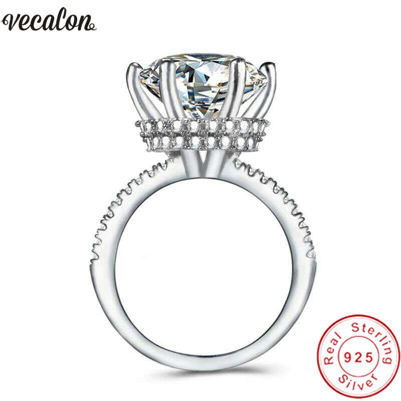 Vecalon Elegant Soignee Promise Ring 925 sterling silver Round cut 3ct Diamond Engagement Wedding band rings for women Jewelry