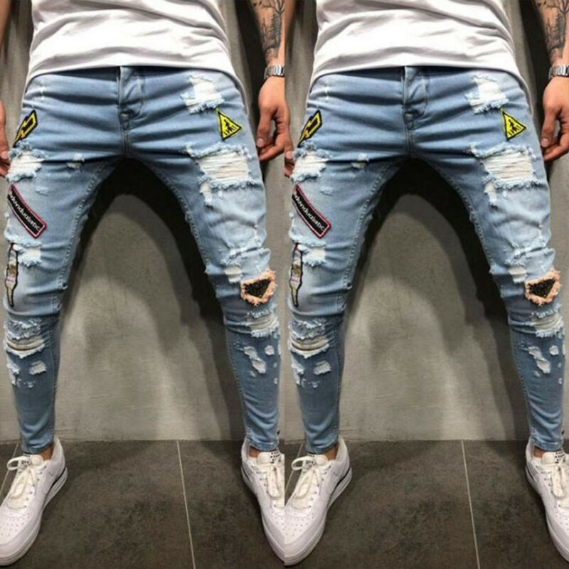 Stylish Men' Stretchy Ripped Skinny Jeans Destroyed Frayed Slim Fit Denim Pants, As pic
Stylish Men' Stretchy Ripped Skinny Jeans Destroyed Frayed Slim Fit Denim Pants, As pic