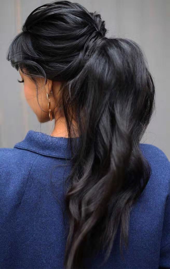 Latest pony tail hairsytle Fashion Trends for women Chic wraps around wavy ponytail hairpiece natural black 1b