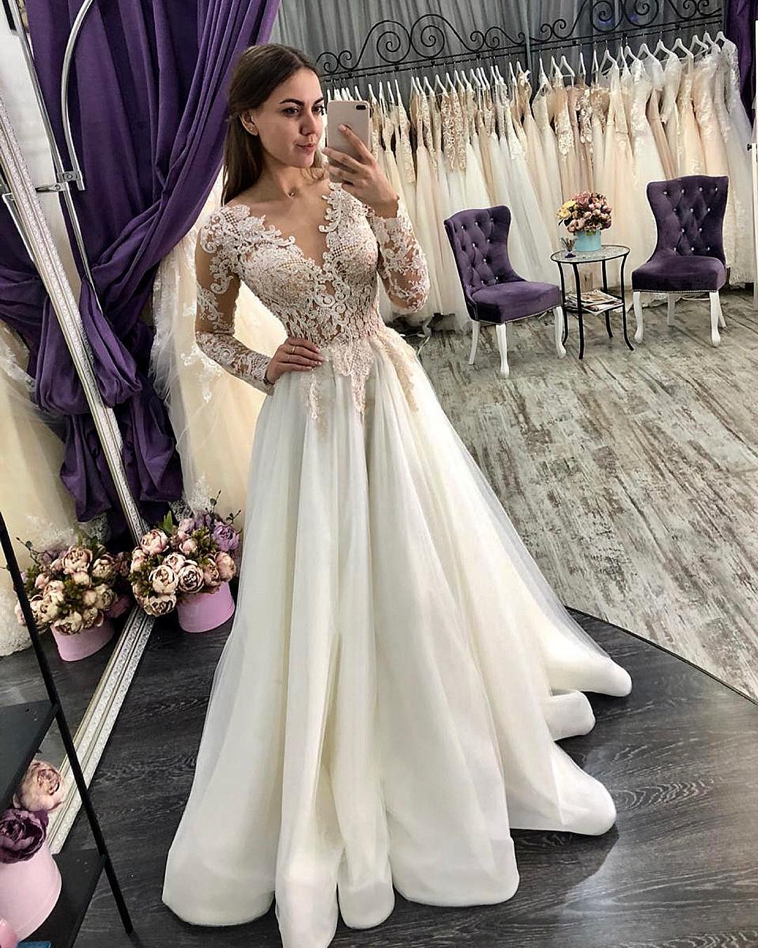 robes de marie bohme wedding dresses v neck appliqued bridal gowns long sleeves tulle boho wedding dress cheap