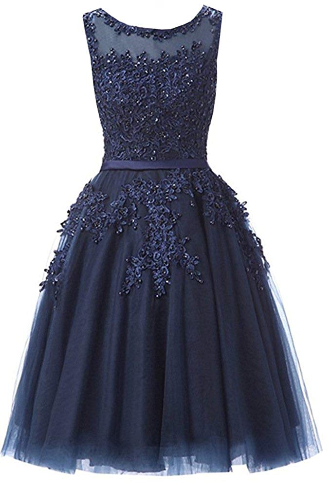 2019 Chiffon A-line Tulle Lace Short Prom Dresses Applique Cocktail Formal Evening Party Dress Bridesmaid Wear Party Gown QC1355