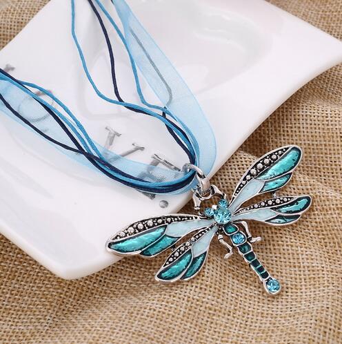 Necklace Silver Dragonfly Statement Necklaces Pendants Vintage Rope Chain Necklace Women Accessories GB