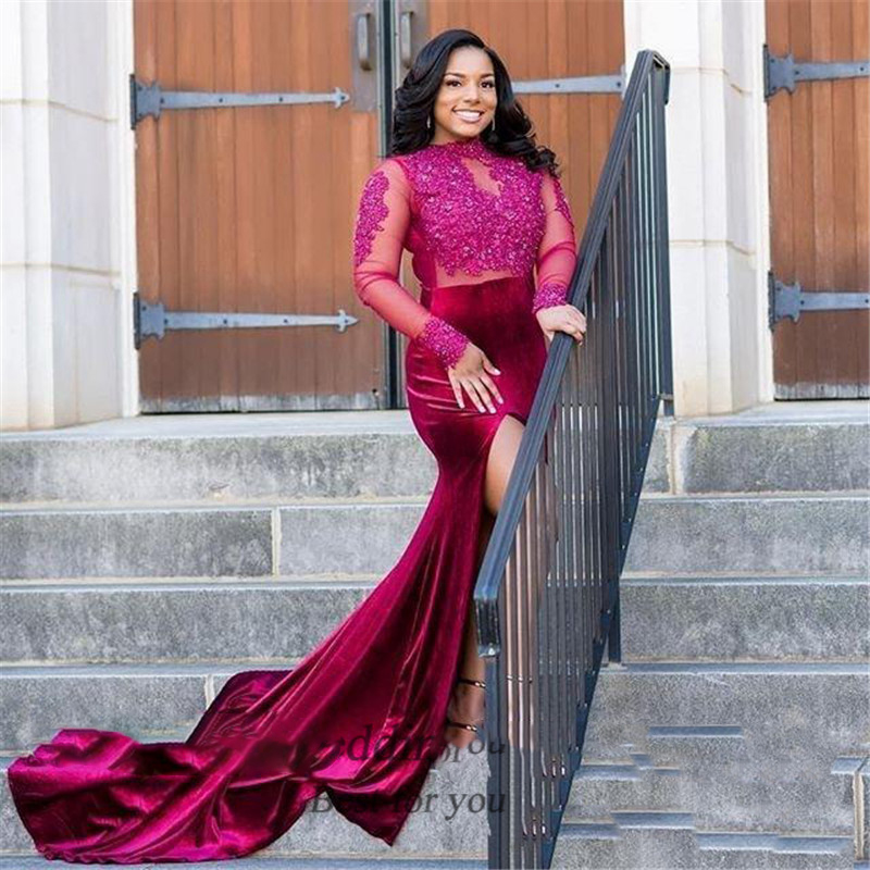 Sevintage Afghanistan Mermaid Plus Size Velvet Evening Dresses High Neck Long Sleeves LaceAppliques Front Slit Formal Prom Gowns, Light sky blue
Sevintage Afghanistan Mermaid Plus Size Velvet Evening Dresses High Neck Long Sleeves LaceAppliques Front Slit Formal Prom Gowns, Light sky blue