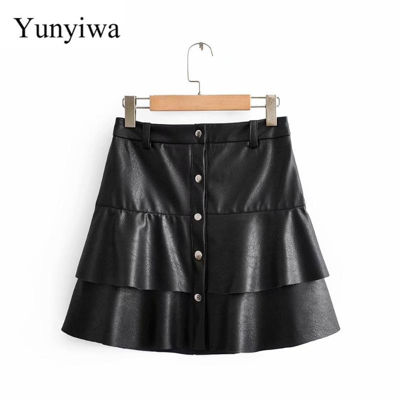 New Women Vintage Cascading Ruffles PU Leather Mini Skirt Faldas Mujer Ladies Single Breasted Casual Vestidos Chic Skirts, As picture
New Women Vintage Cascading Ruffles PU Leather Mini Skirt Faldas Mujer Ladies Single Breasted Casual Vestidos Chic Skirts, As picture