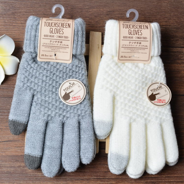 Winter Touch Screen Gloves Women Men Warm Stretch Knit Mittens Imitation Wool Full Finger Guantes Female Crochet