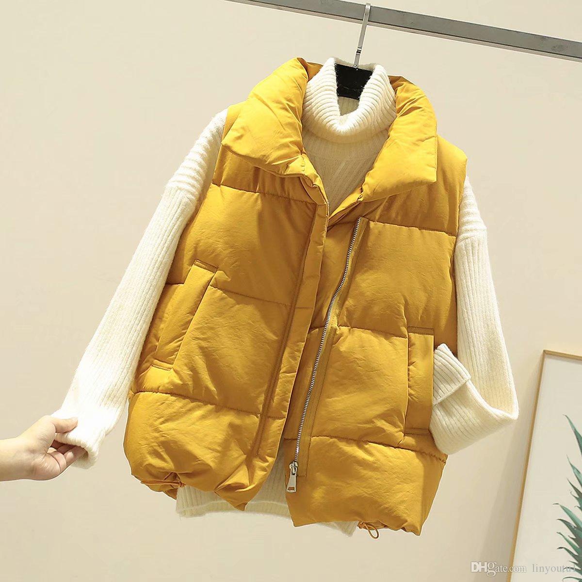 Cotton Coat Outwear Winter Vest Thick Section Keep Warm Vest Coat Turn-down Collar Solid Cold Season Coat Women's Clothing